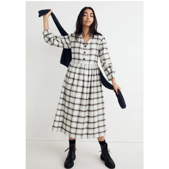 Madewell Dresses & Skirts - Madewell Flannel Button-Front Midi Dress Blue/Cream Women Sz 00